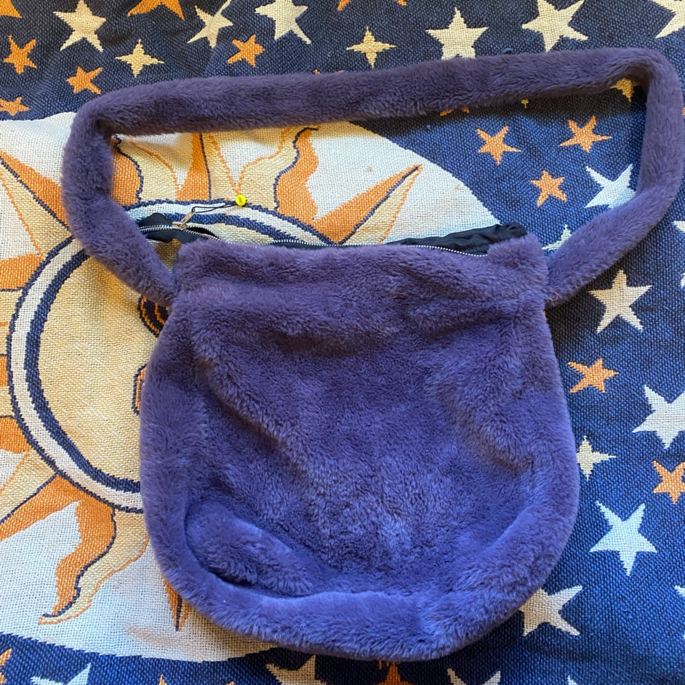 Unif purple furry fuzzy tote bag, over the shoulder bag, purse